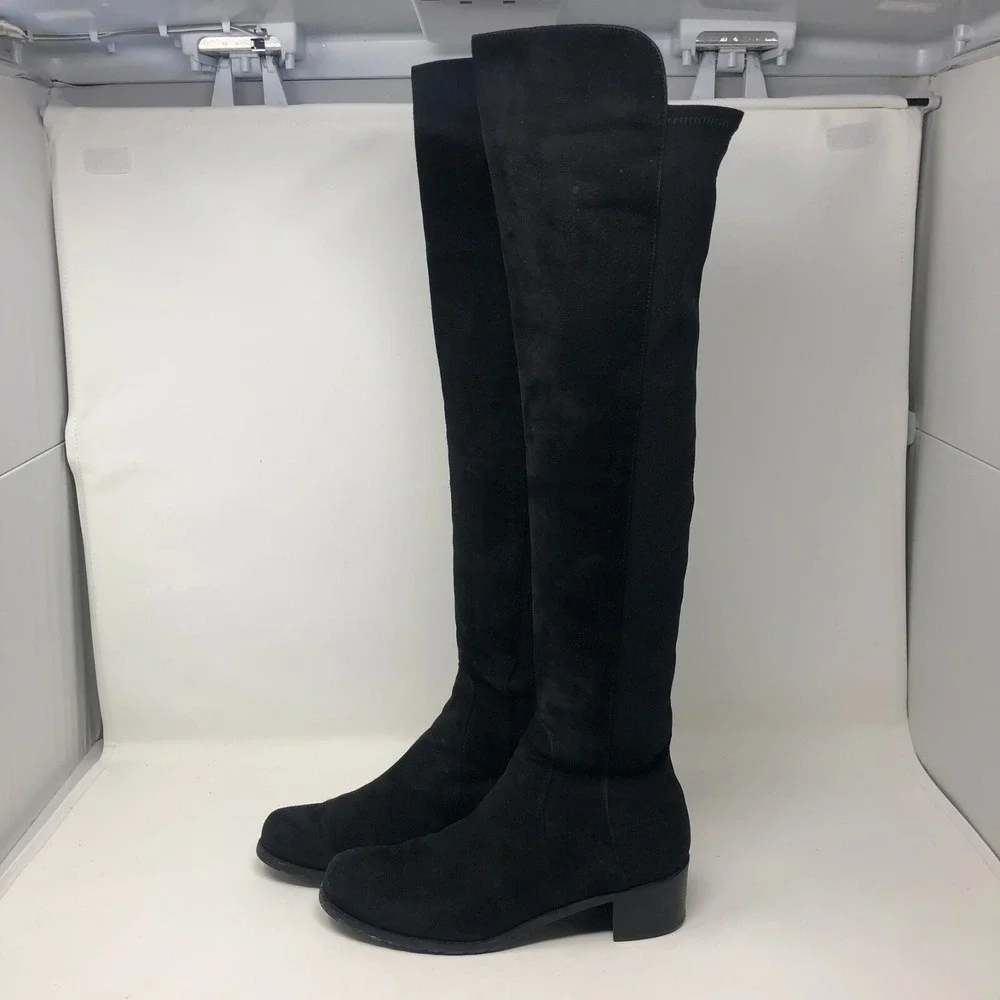 Stuart Weitzman Reserve Stretch Black Suede Over The Knee Boots Womens 6.5 Party